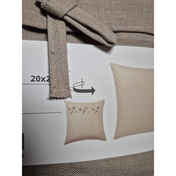 Ikea AINA Pillow Cushion Cover 100% Linen w/Ribbons Tie 20" x 20", Beige - NEW - Picture 3 of 3